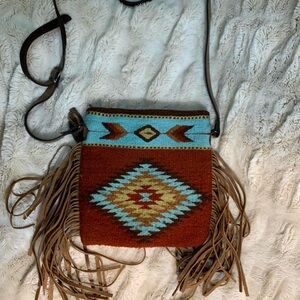 Made in Mexico | Bohemian Fringe Crossbody Bag - Brown and Blue
